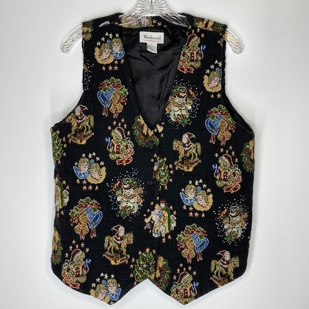 Vintage Westbound Christmas Bear Angel Santa Vest Size Large